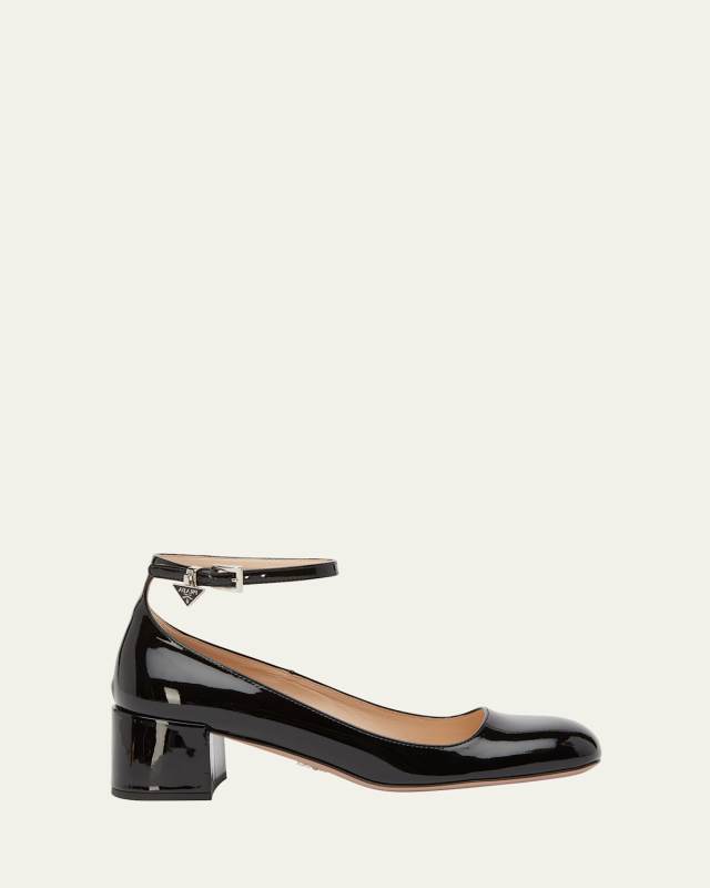 Patent Leather Ankle-Strap Pumps
